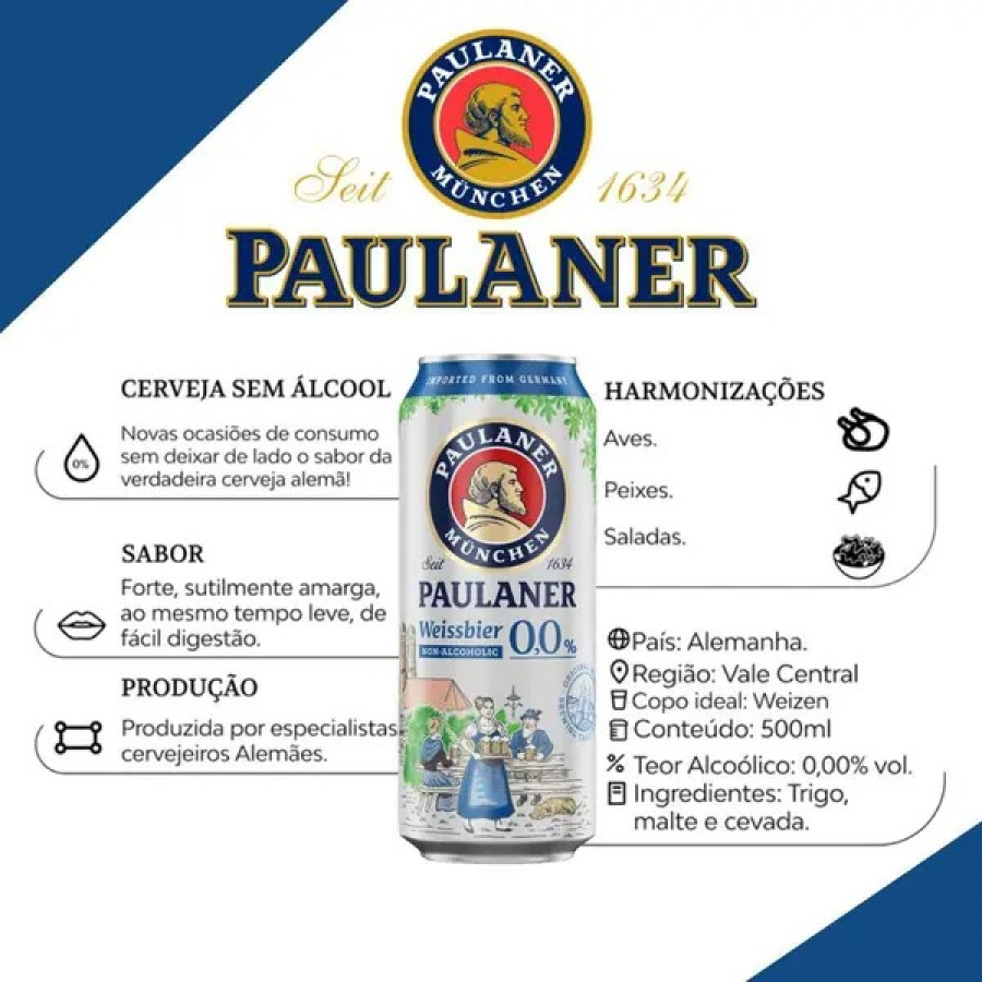 KIT 4 UN CERV ALE PAULANER LT 500ML WEISSBIER 0%