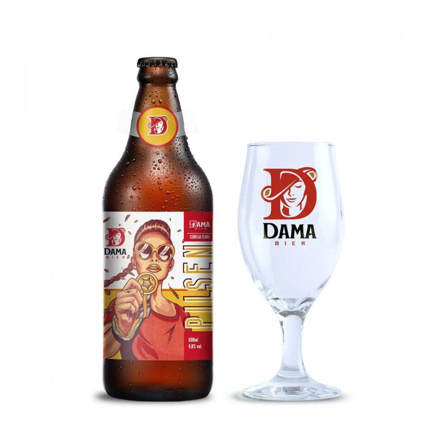 KIT PRESENTE CERVEJA DAMA PILSEN 600ML + TAÇA